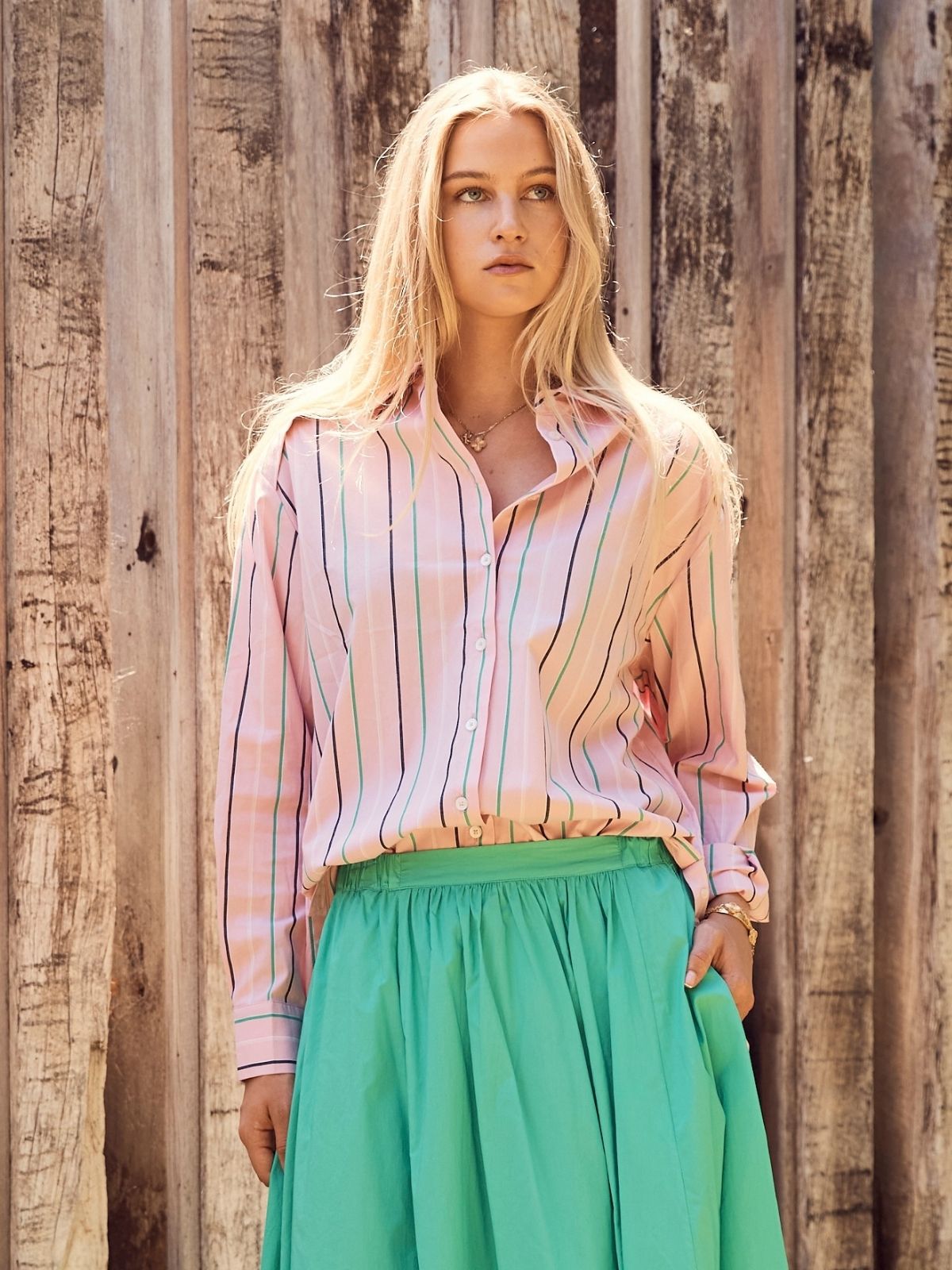 CHELSEA SHIRT PINK GREEN & BROWN STRIPE