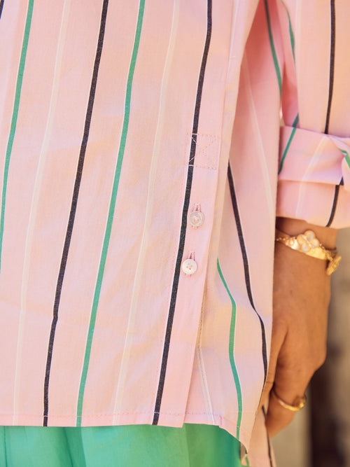 CHELSEA SHIRT PINK GREEN & BROWN STRIPE