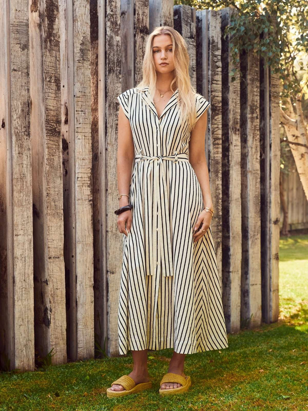 SOPHIA SHIRT DRESS CREAM & BLACK STRIPE