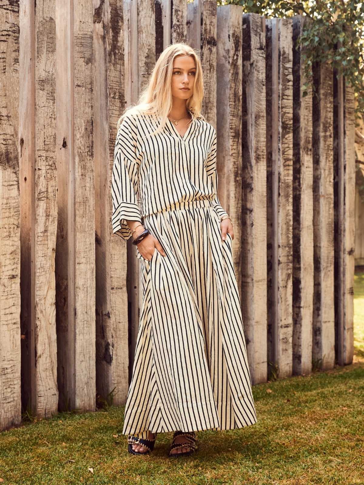 Sloane Skirt Cream Black Stripe