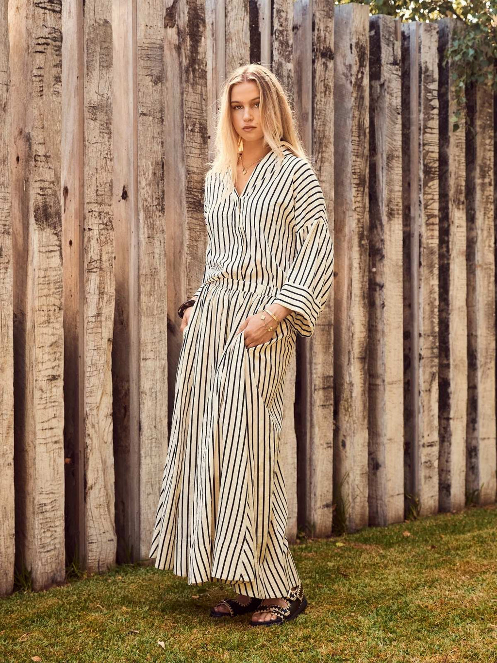 Sloane Skirt Cream Black Stripe