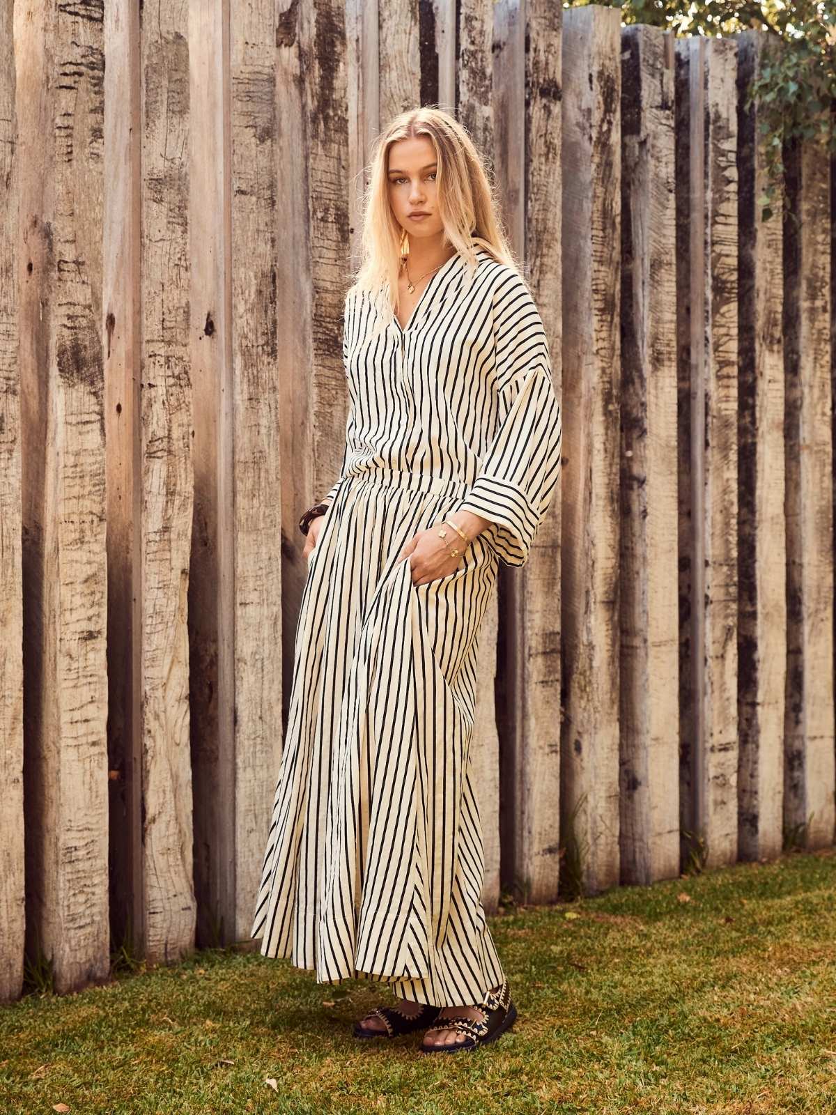 Sloane Skirt Cream Black Stripe